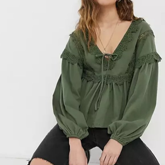ASOS Smock Top with Lace Trim Detail [Brand New] - Picture 1 of 5
